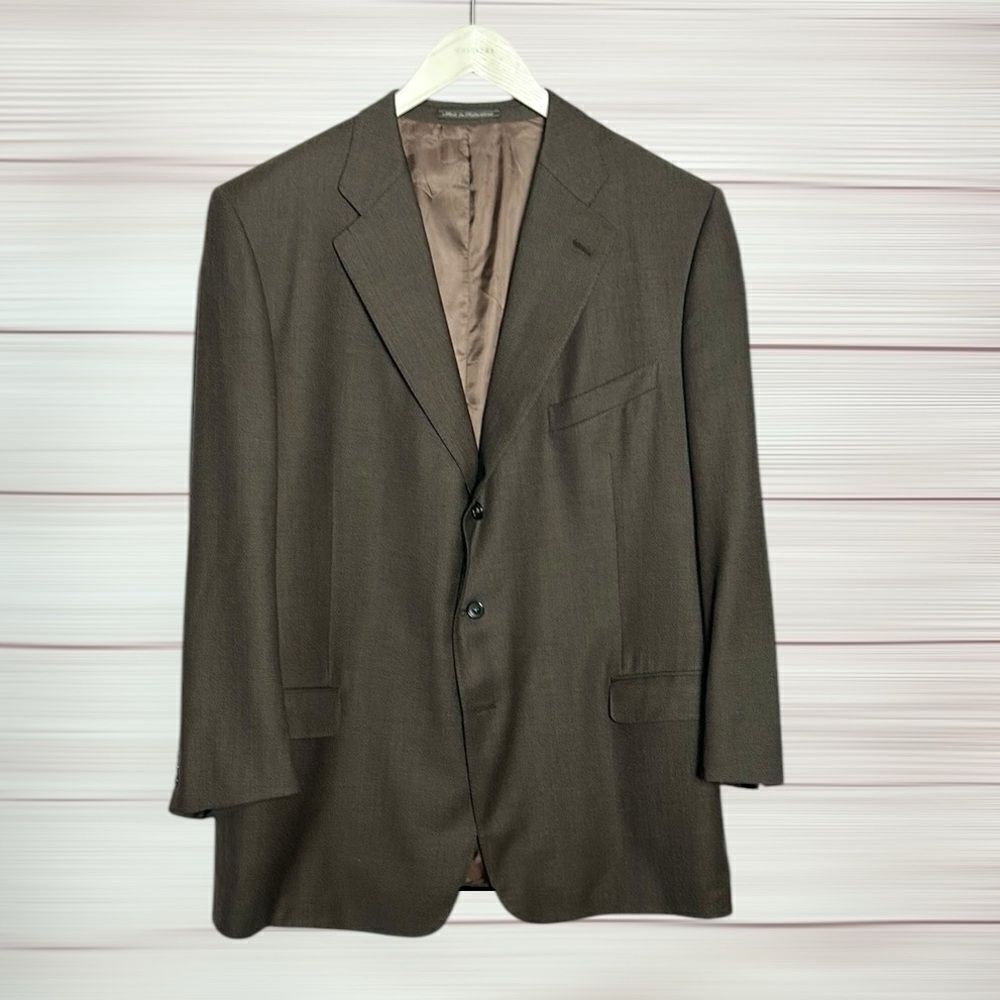 Ermenegildo Zegna Switzerland Wool Suit Jacket Blazer Taupe Brown 46L